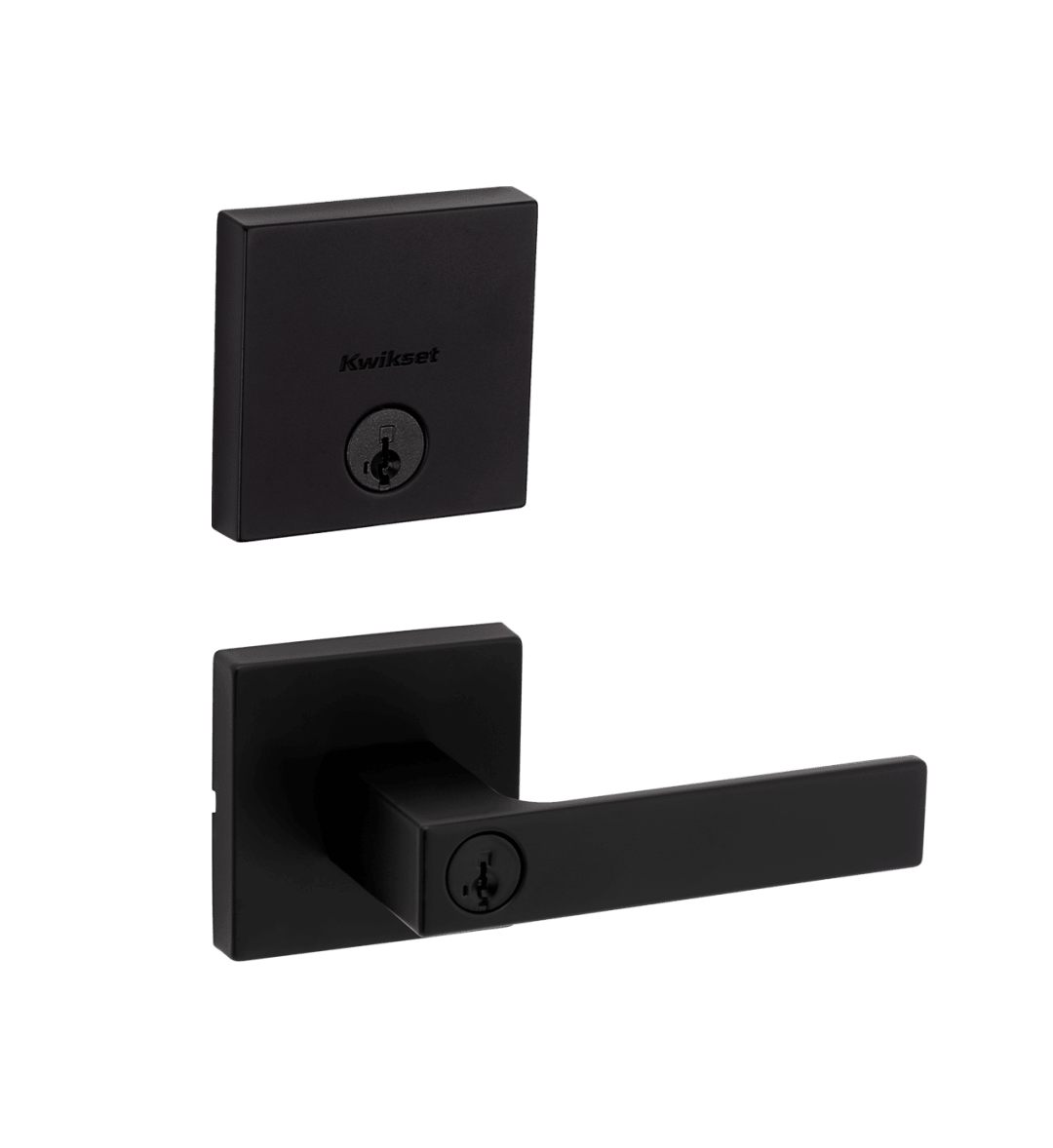 Singapore Keyed Entry Square Door Lever with Deadbolt Combo Pack in Matte Black featuring SmartKey Security