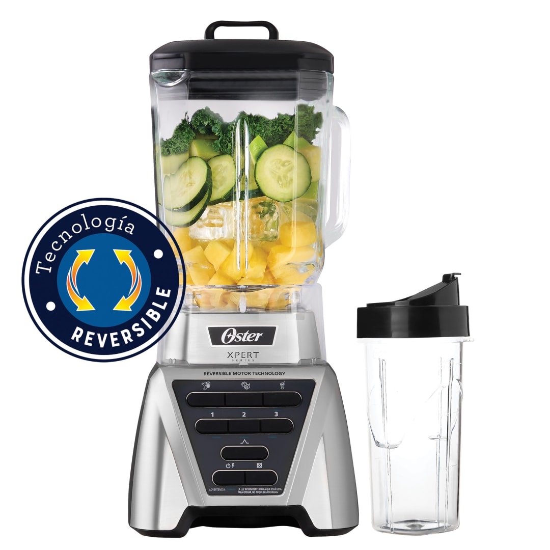 Oster® Licuadora Xpert Series™, con Control de Textura y Tecnología Reversible, Vaso de Vidrio 2 L + Vaso Blend N´Go 750ml, 1500 W, Plateada, BLST3ACPG