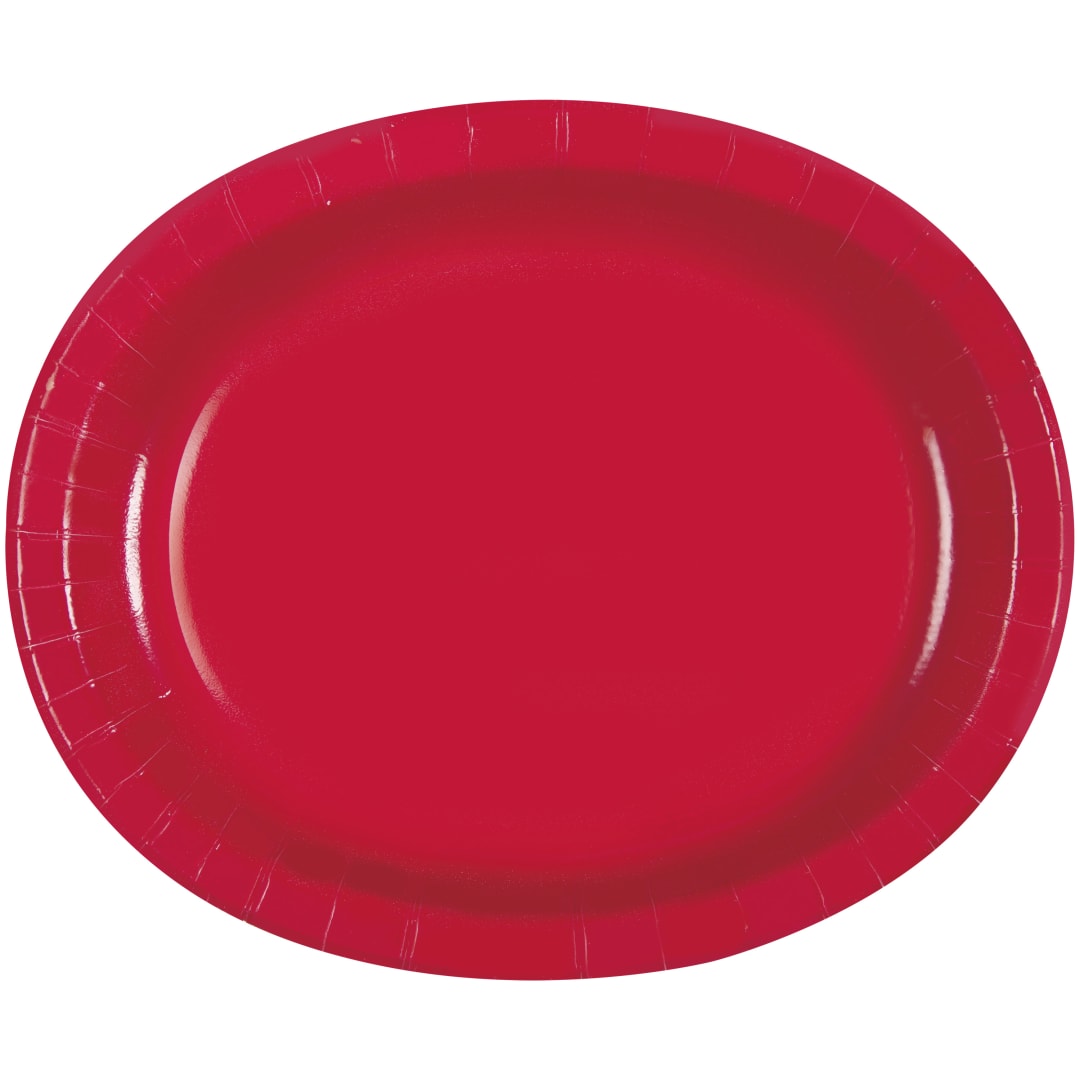 Ruby Red Solid Oval Plates, 8ct