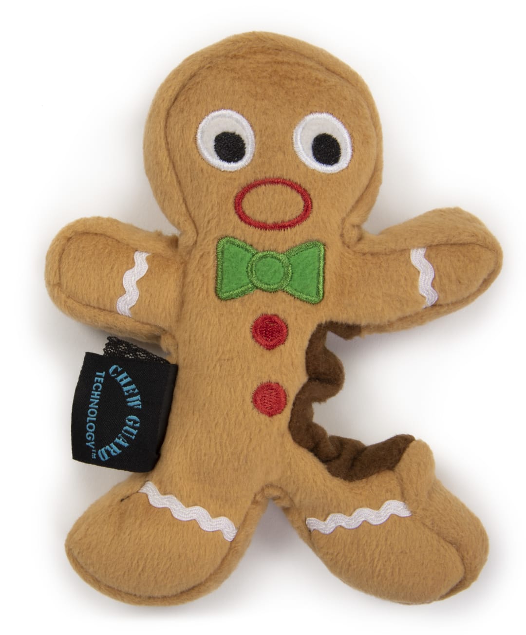 goDog Holiday Gingerbread Man Squeaky Plush Dog Toy With Chew Guard Technology, Brown, Large