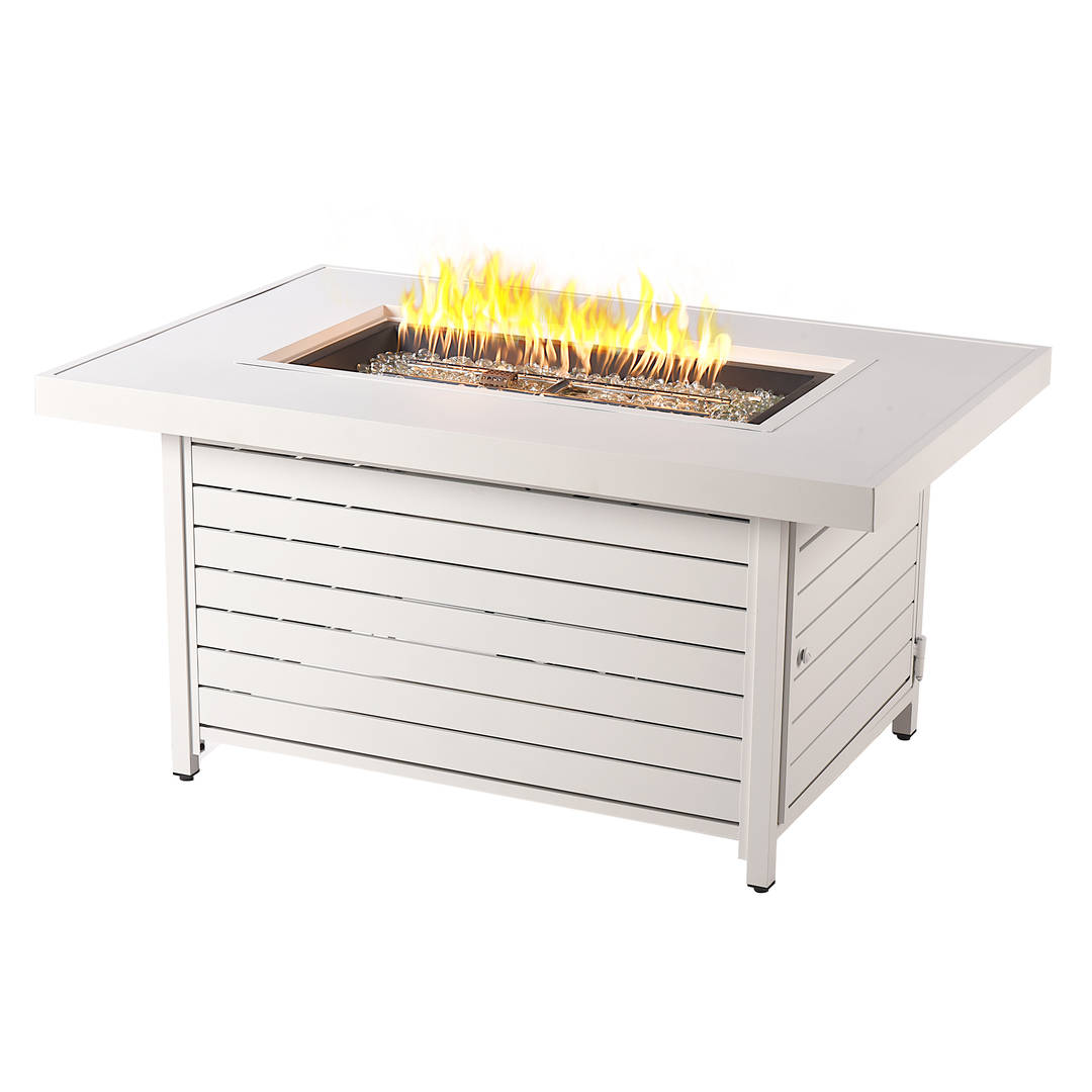 Rectangular 48 in. x 36 in. Aluminum Propane Fire Pit Table, Glass Beads, Two Covers, Lid, 55,000 BTUs in White Finish