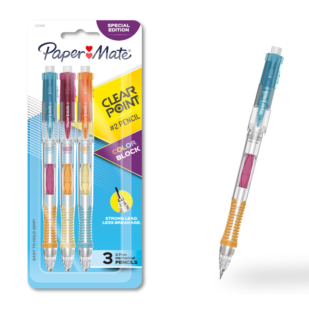 Paper Mate Clearpoint Mechanical Pencil, Color Block Special Edition, HB #2 Lead (0.7mm), 3 Count