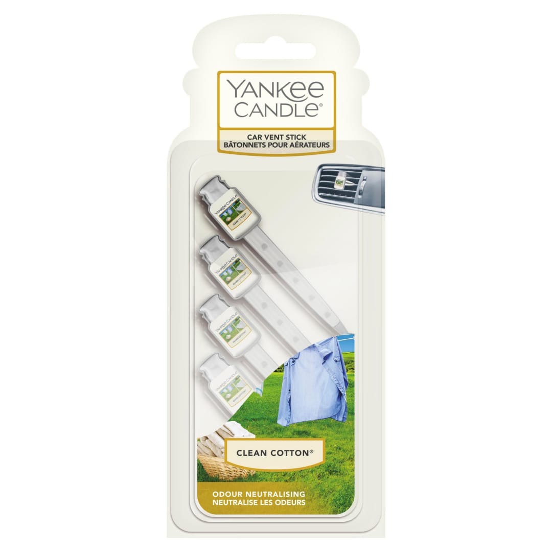 Yankee Candle Vent Sticks Ambientadores para coche | Clean Cotton | 4 unidades | Se fijan a las rejillas de ventilación del vehículo