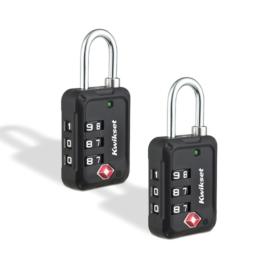Kwikset TSA Approved Combination Luggage Lock, 3-Digit, 1-3/16 in Body, 2 Pack, Black