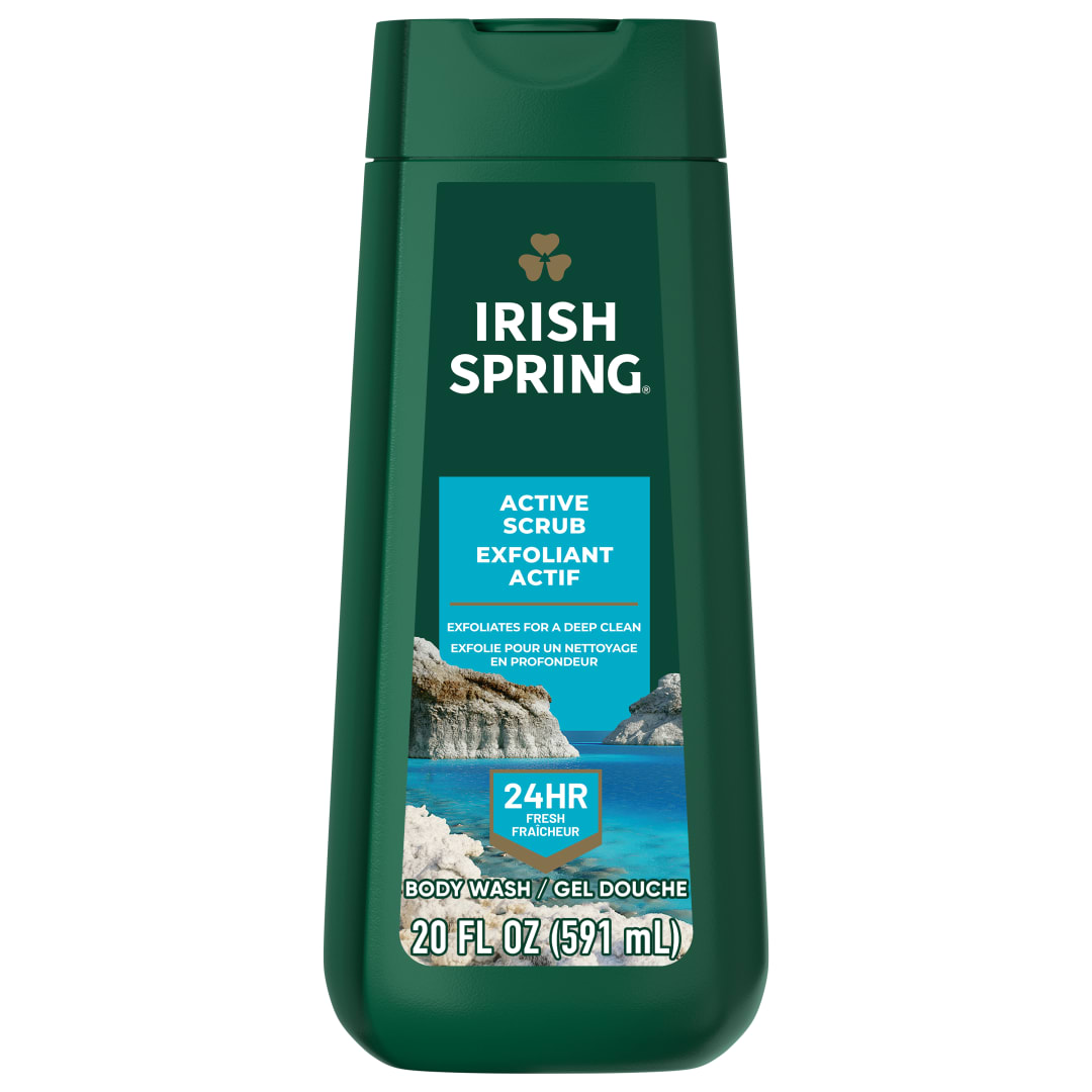 Irish Spring Exfoliating Body Wash for Men, Active Body Wash Scrub, Feel Fresh All Day, 20 oz Bottle, 4 Pack