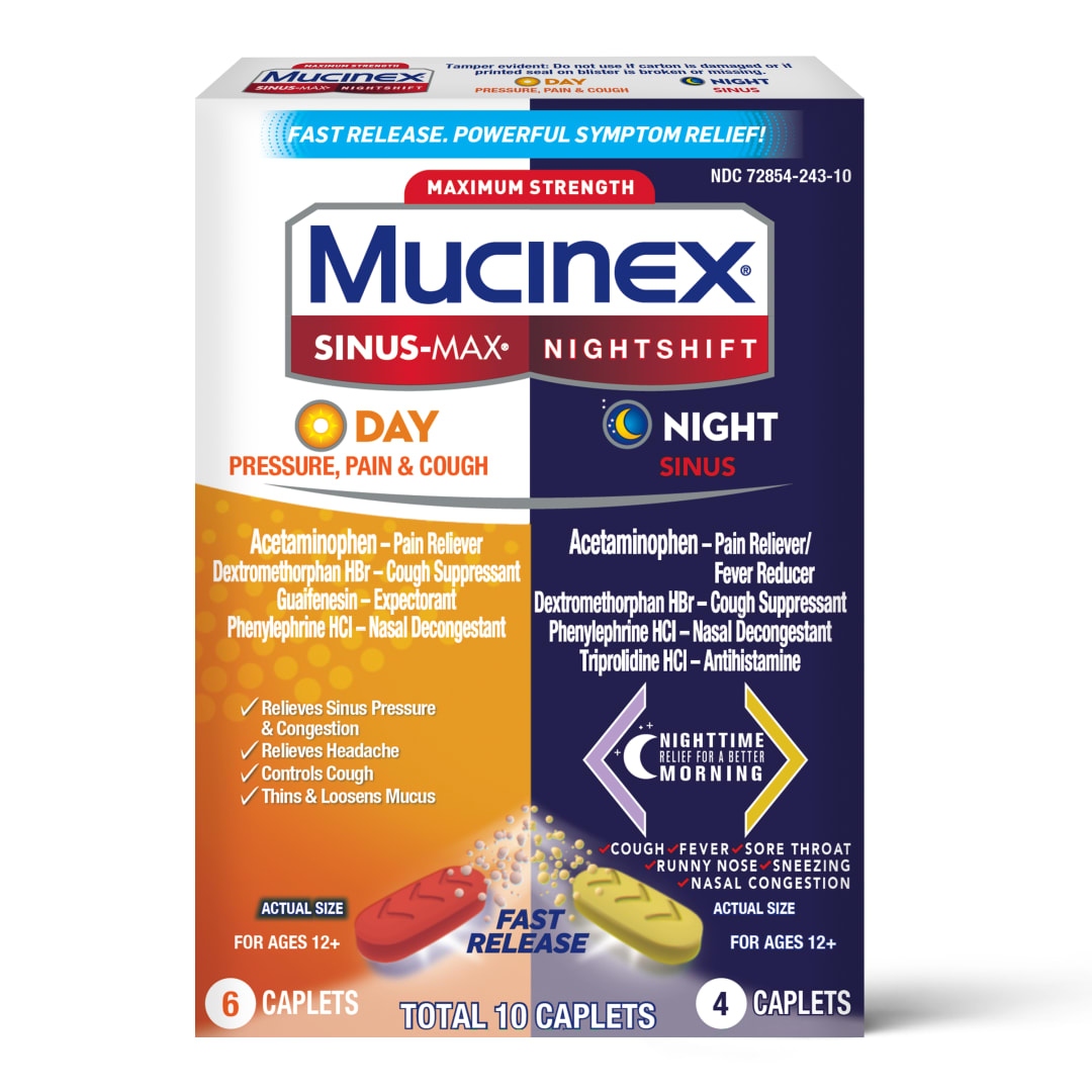 MUCINEX® SINUS-MAX® Pressure, Pain & Cough & Nightshift® Sinus Caplets - 24/10 ct.