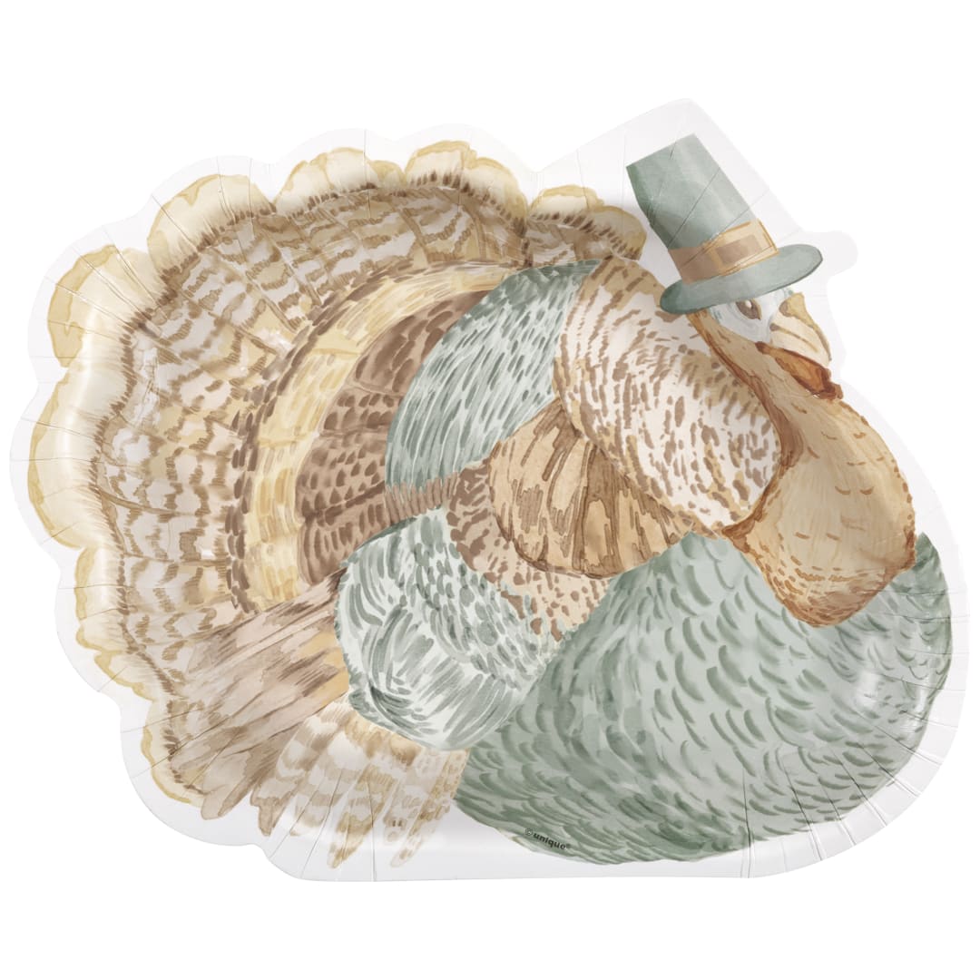 Family Thanksgiving Turkey-Shaped 9.25" Dinner Plates, 8ct