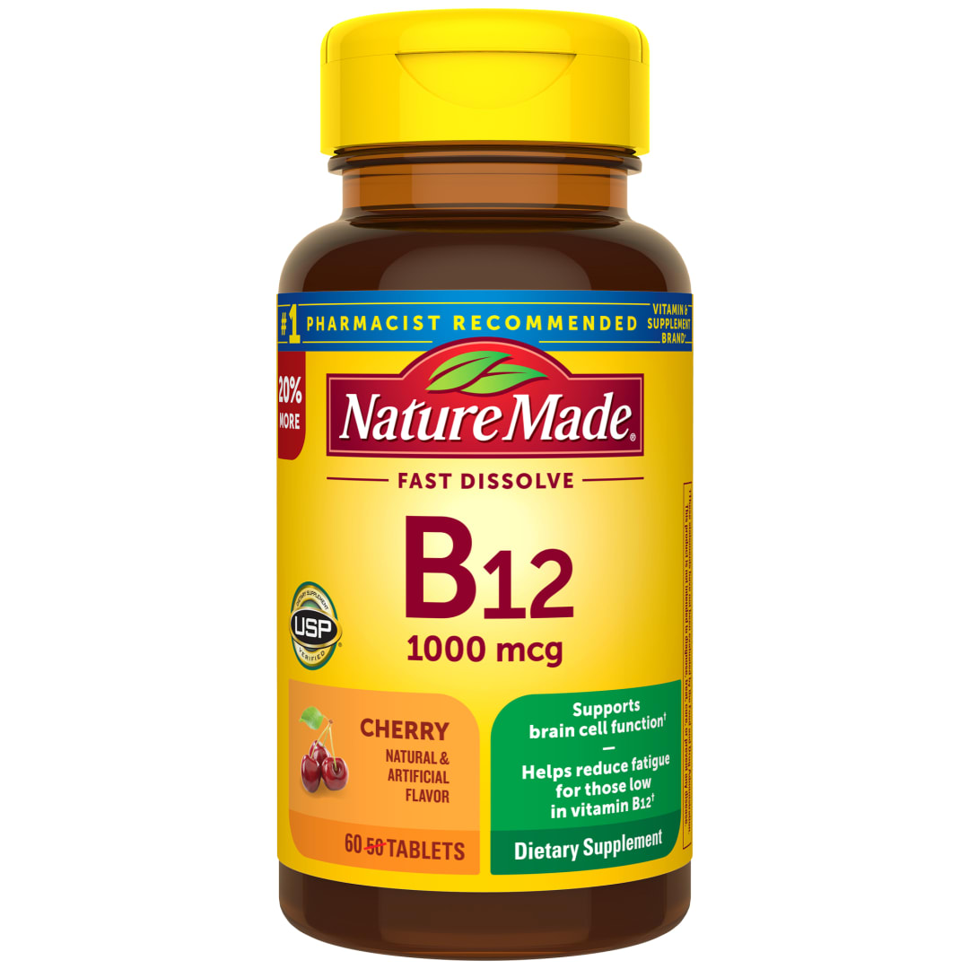 Nature Made Vitamin B12 1000 mcg, Easy to Take Sublingual B12 for Energy Metabolism Support, 60 Sugar Free Fast Dissolve Tablets, 60 Day Supply