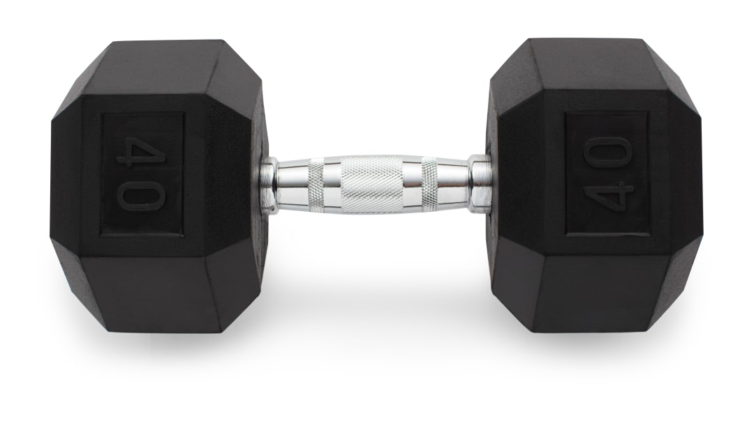 Rubber Hex Dumbbell, 40 Lbs.