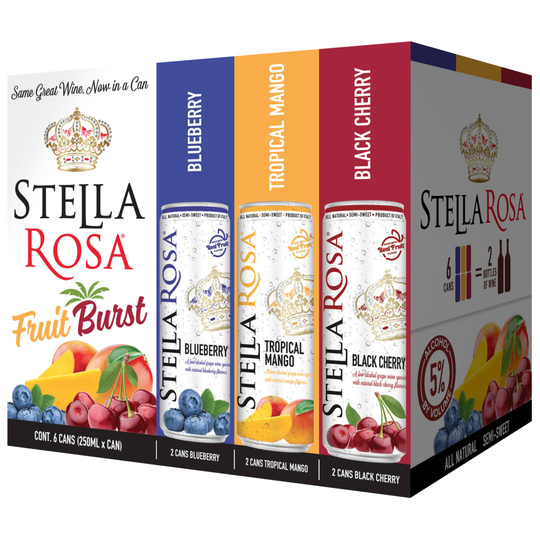 Stella Rosa Fruit Burst Variety Pack: Black Cherry, Blueberry, and Tropical Mango 6pk/250 ml