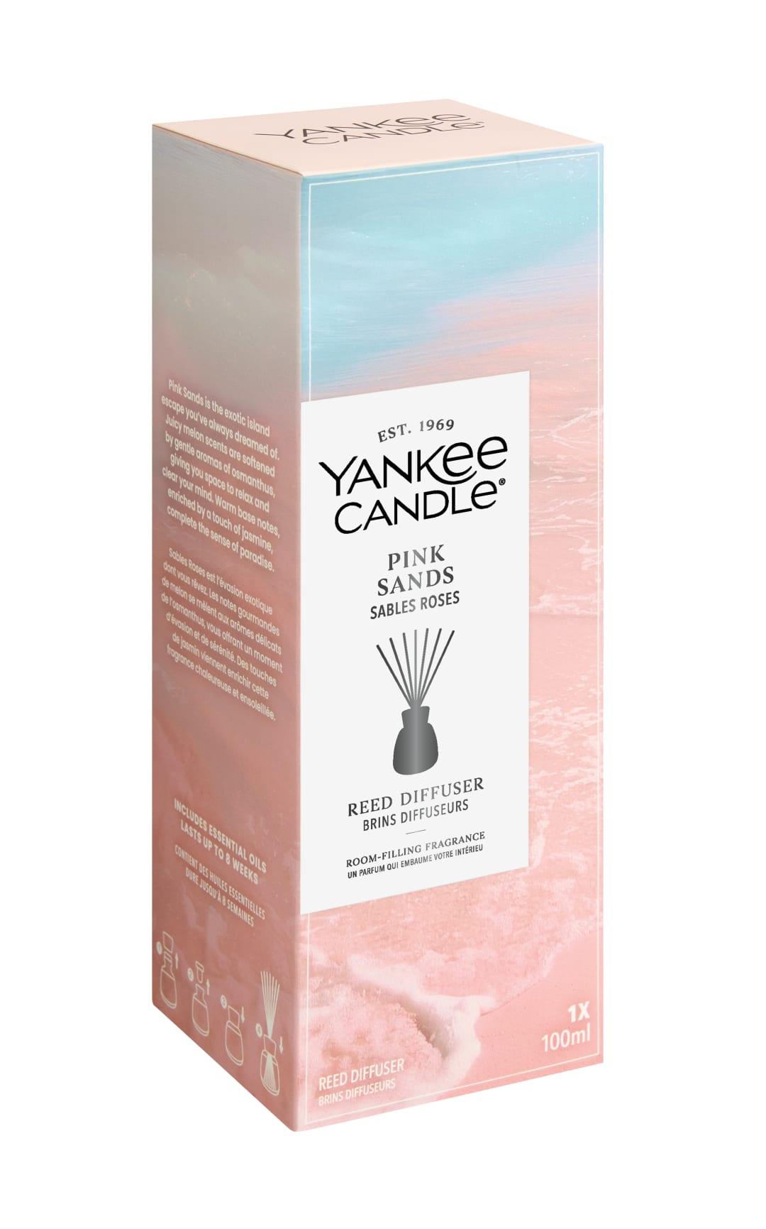 Yankee Candle Difusor de varillas | Pink Sands | Para espacios pequeños y medianos | Hasta 10 semanas de fragancia