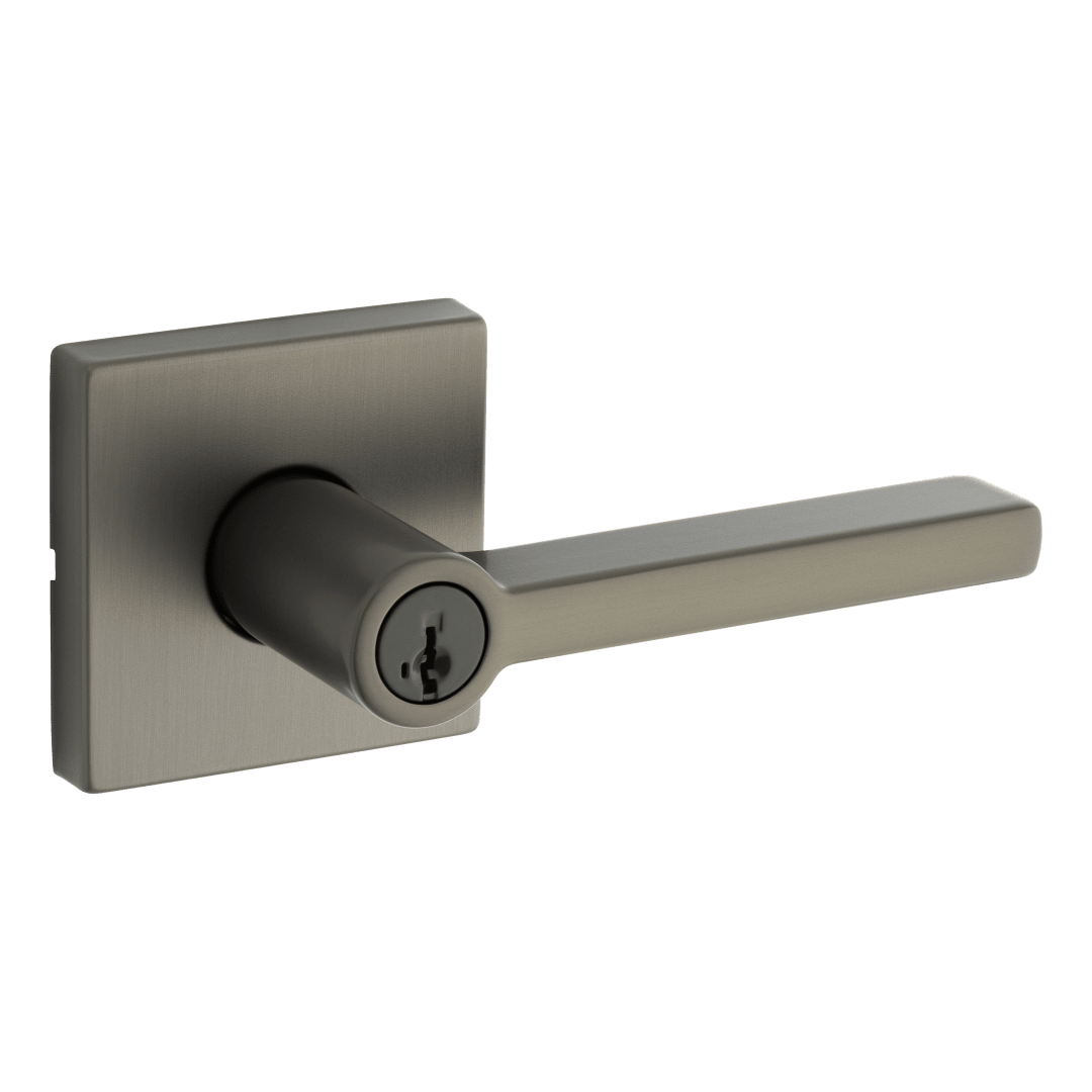 Halifax Keyed Entry Lever featuring SmartKey Security™ w/ Square Rose in Gunmetal