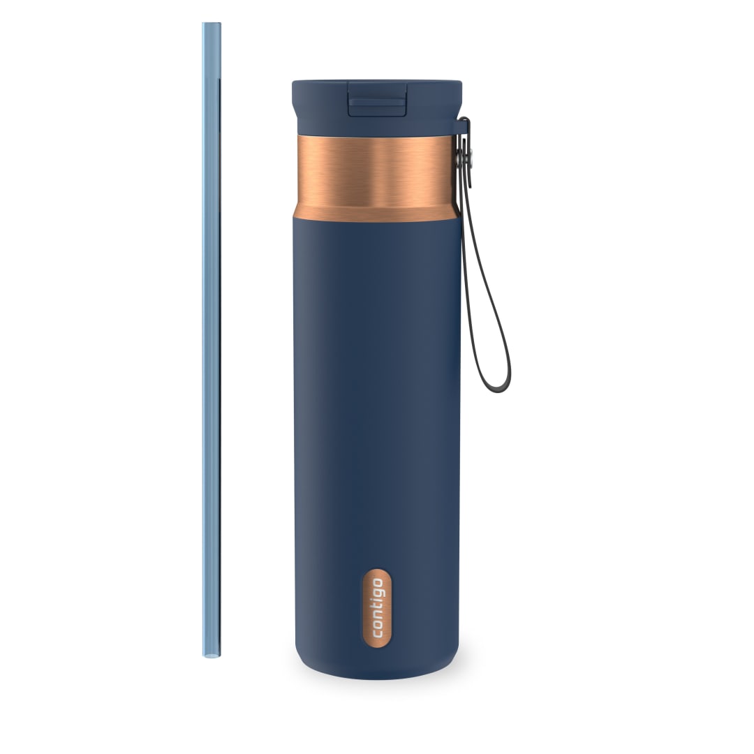 Contigo SnapSeal Insulated Stainless Steel Water Bottle with Straw and Carrying Strap, 24 oz (710 ml)