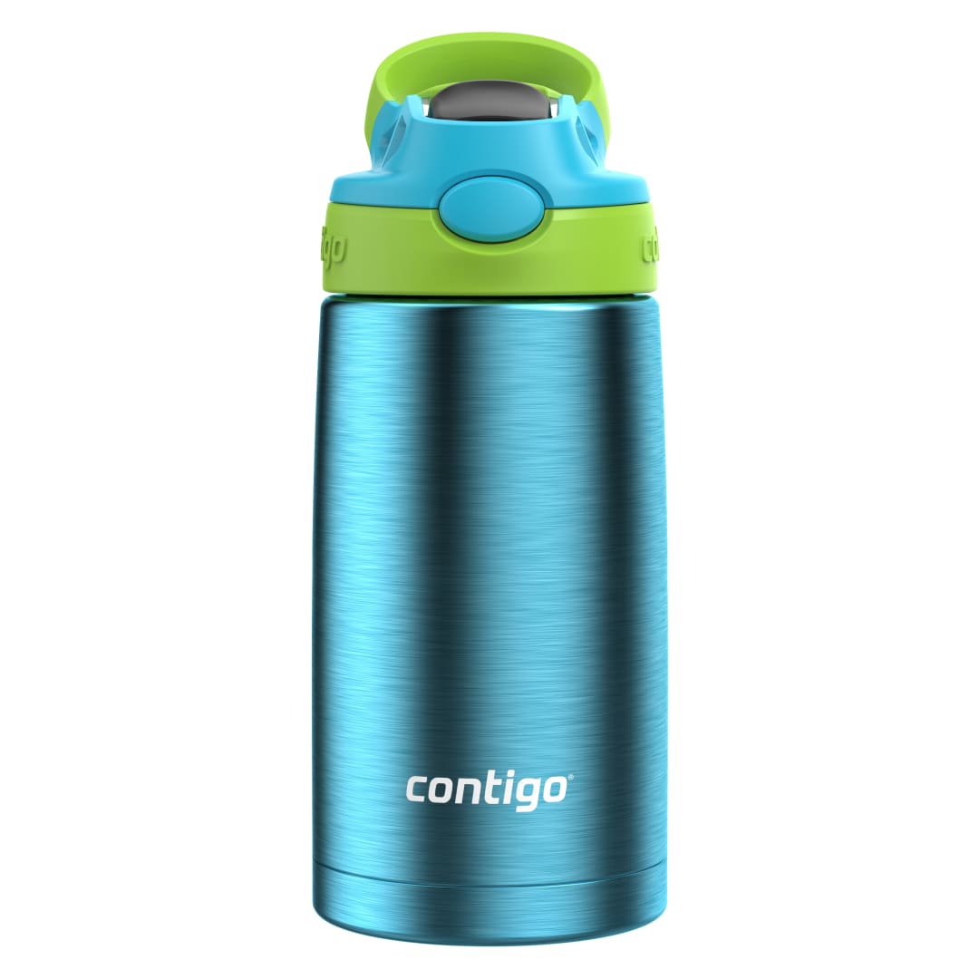 Contigo® Botella de Agua para Niños Aubrey, con Pajita AUTOSPOUT®, 13 oz, de Acero Inoxidable, a Prueba de Derrames, Azul - Verde