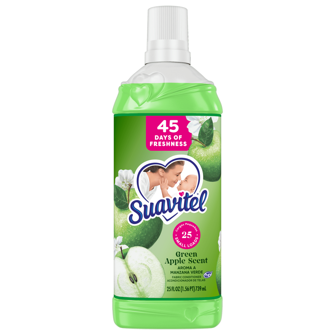 Suavitel Fabric Conditioner, Fabric Softener, 45 Days of Freshness, HE Compatible, 25 Small Loads, Green Apple Scent, 25 fl oz Bottle