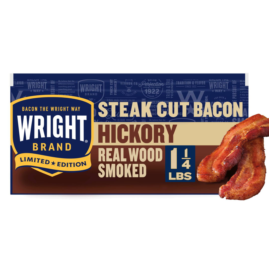Wright Brand Hickory Real Wood Smoked Steak Cut Bacon, 20 oz Pack