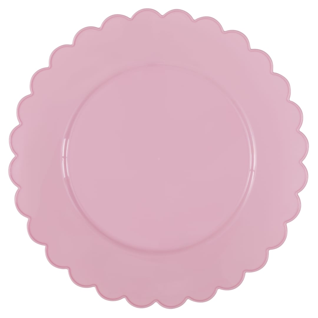 Pink Scalloped-Edge Plastic Round 10.25" Dinner Plates, 8ct