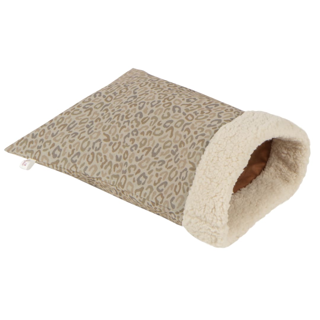 Petlinks Crinkle Sleeper Comfy Cheetah Warm Neutral Printed Faux Linen, Small