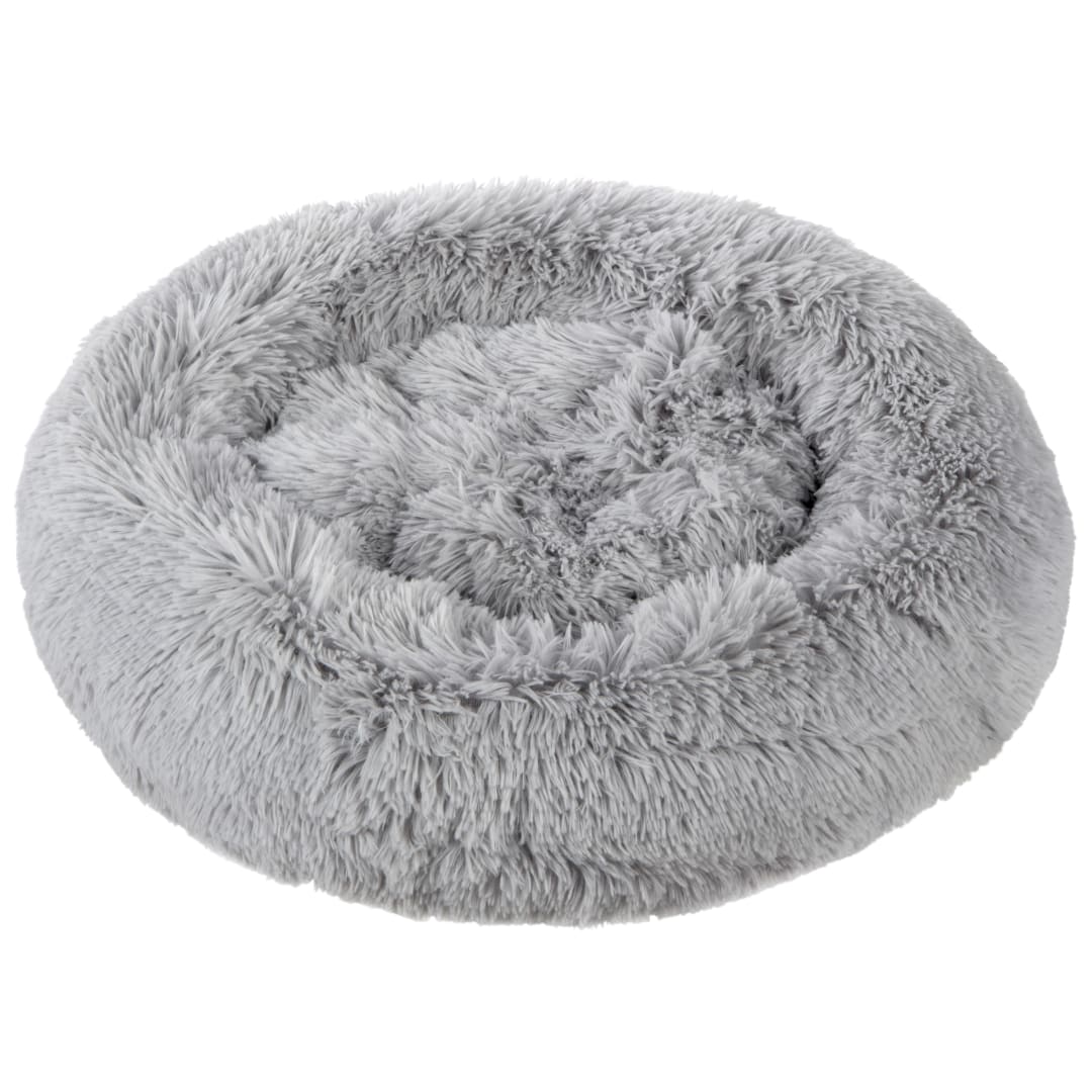 TrustyPup Dream Doughnut Pet Bed, Long Pile Plush, Grey, Small