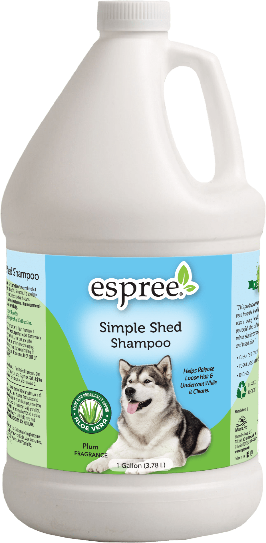 Espree Dog Simple Shed Shampoo | Reduces Seasonal and Non-Seasonal Shedding | Made with 100% Organically Grown Aloe Vera | 1 Gallon