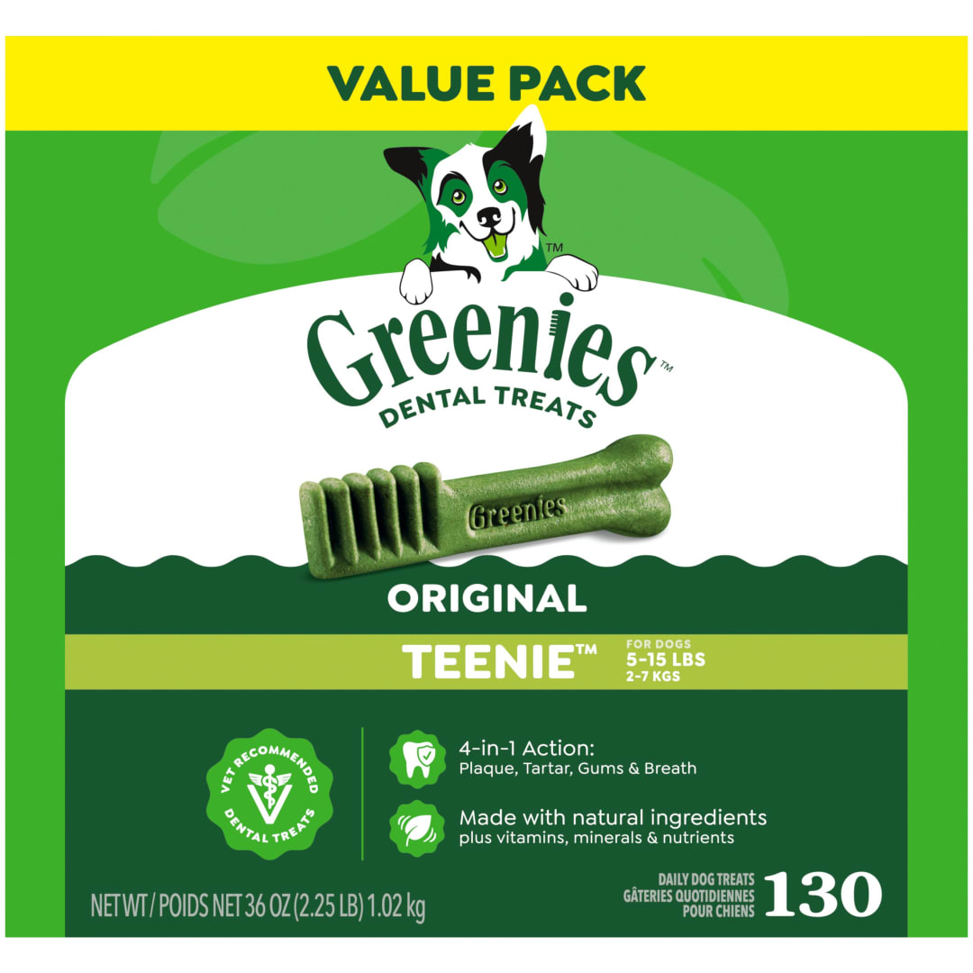 GREENIES Original TEENIE Natural Dog Dental Care Chews Oral Health Dog Treats, 36 oz. Pack (130 Treats)