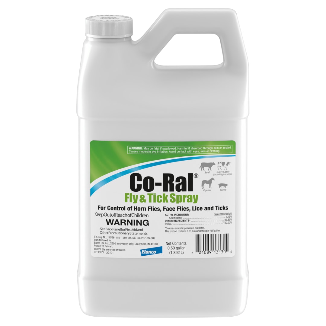 Co-Ral Fly & Tick Spray | Controls Flies, Lice & Ticks on Beef & Dairy Cattle, Swine and Horses | 0.5 Gal Jug