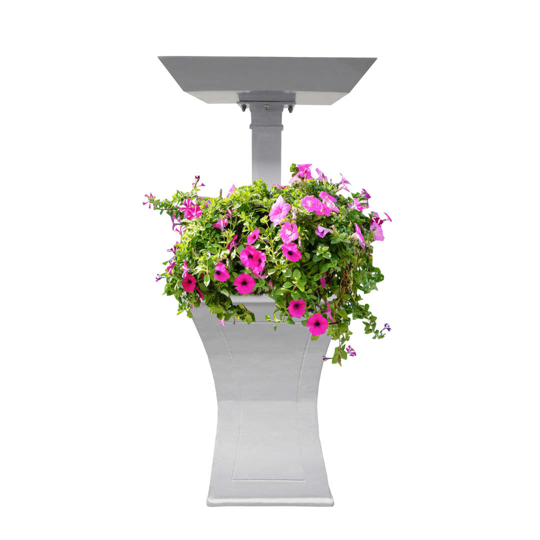 Modern Square Cast Aluminum Metal 40-in White Bird Bath and Planter Vase Combo