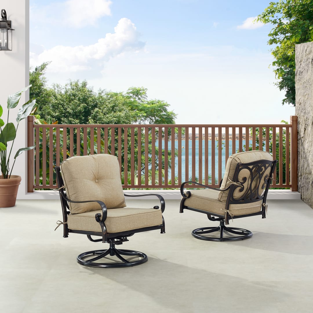 Pair of Black Aluminum Patio Deep Seating Swivel Rocker Club Chairs with Cushions
