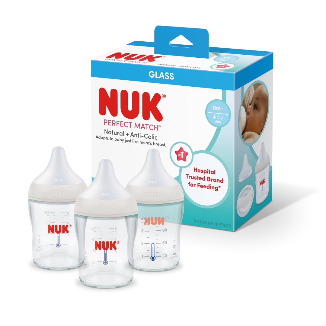NUK® Perfect Match™ Glass Natural + Anti-Colic Bottle, 4 oz, 3 Pack