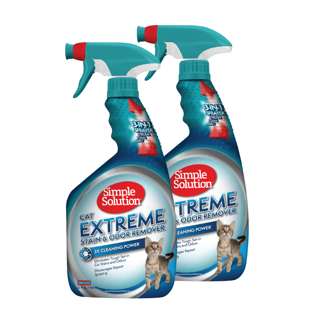 Simple Solution Extreme Cat Stain and Odor Eliminator Spray, Enzyme Cleaner With 3X Pro-Bacteria Cleaning Power for Cats, Strong Enzymatic Smell Remover for Carpets, Floors, Urine Pee and Poop Destroyer, 32 oz (Pack of 2)