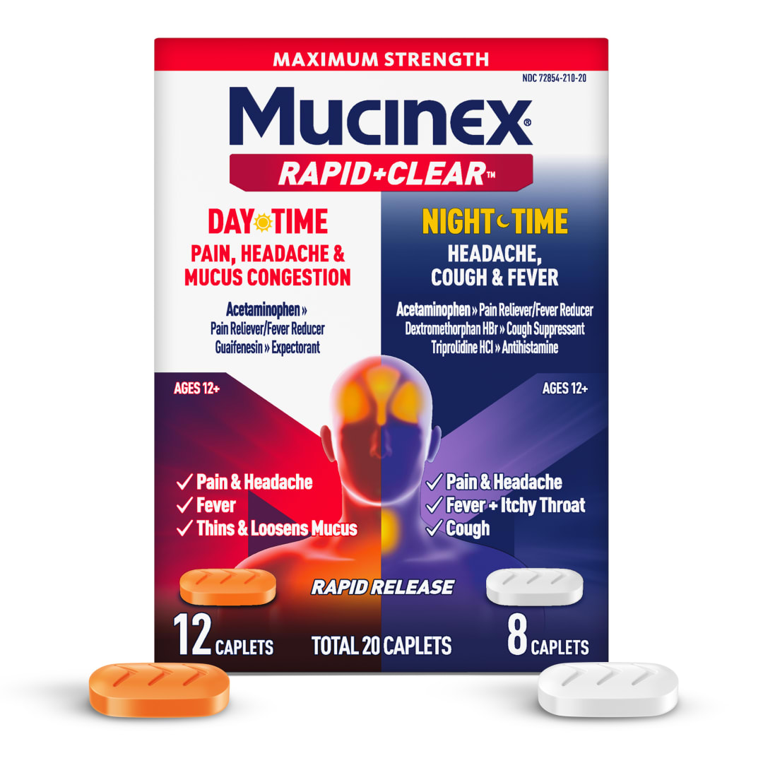 MUCINEX® Rapid Clear® Pain, Headache & Mucus Congestion and Nighttime Caplets - 24/20 ct.