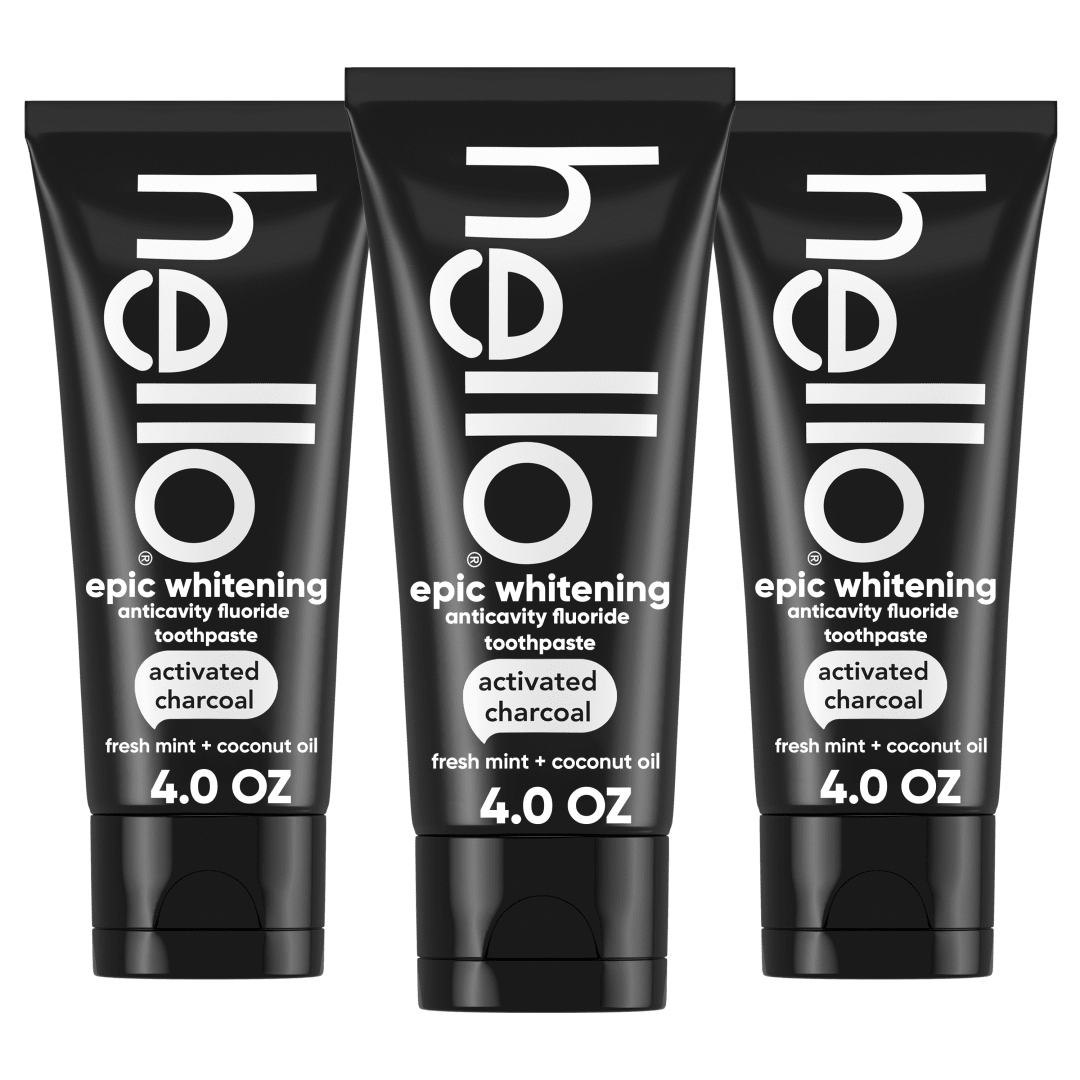 hello Epic Whitening Charcoal Toothpaste with Fluoride, Fresh Mint, 3 Pack, 4.0 Oz Tubes