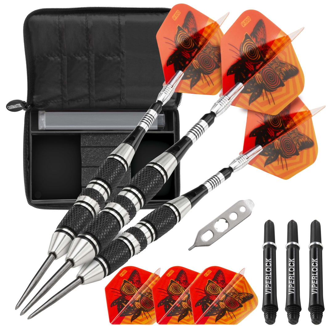 Viper The Freak Steel Tip Darts 3 Knurled Rings Barrel 22 Grams and Casemaster Select Black Nylon Dart Case