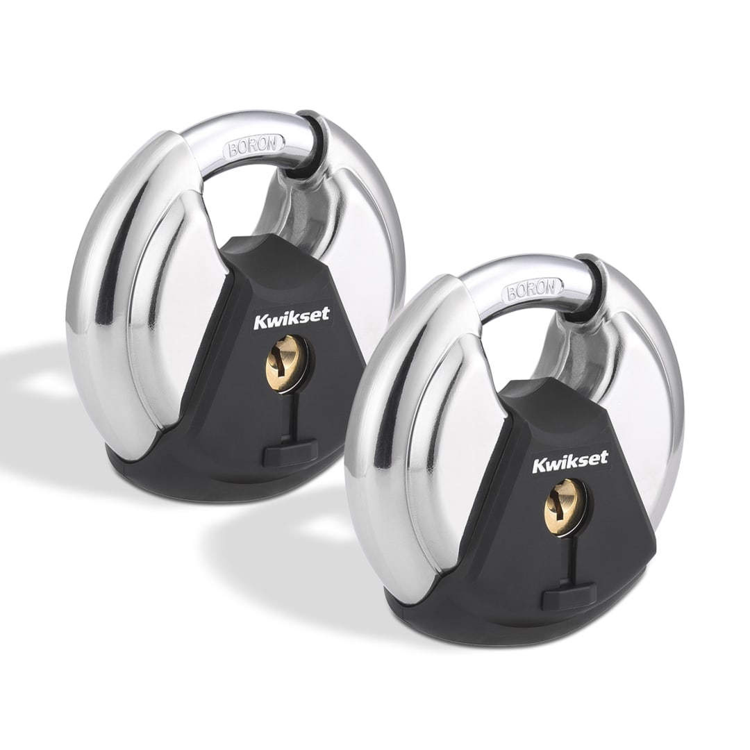 Kwikset Discus Padlock with Boron Carbide Shackle, 2-3/4 in Body, 2 Pack