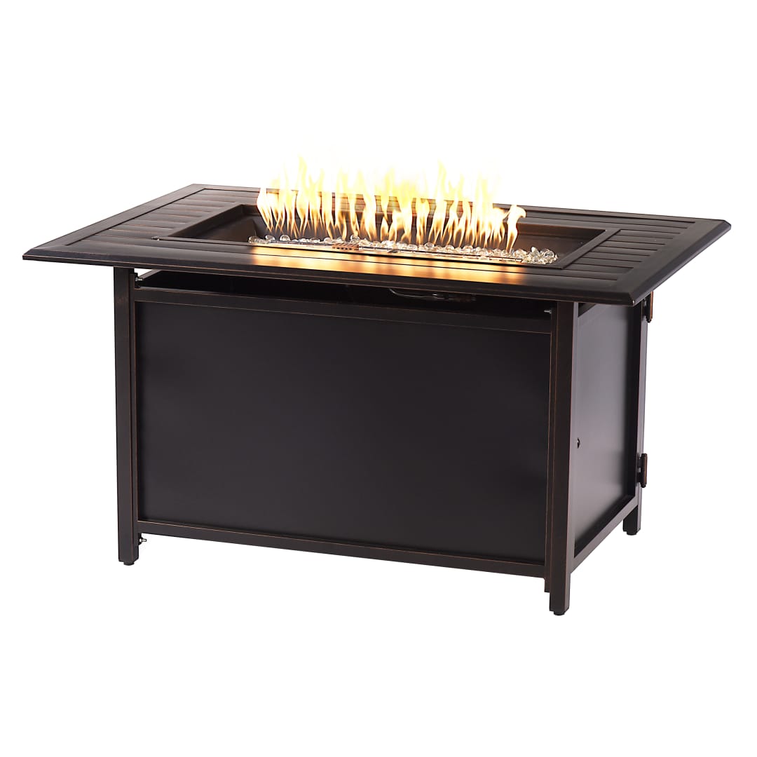 Rectangular 46 in. x 31 in. Aluminum Propane Fire Pit Table, Glass Beads, Two Covers, Lid, 55,000 BTUs in Copper Finish