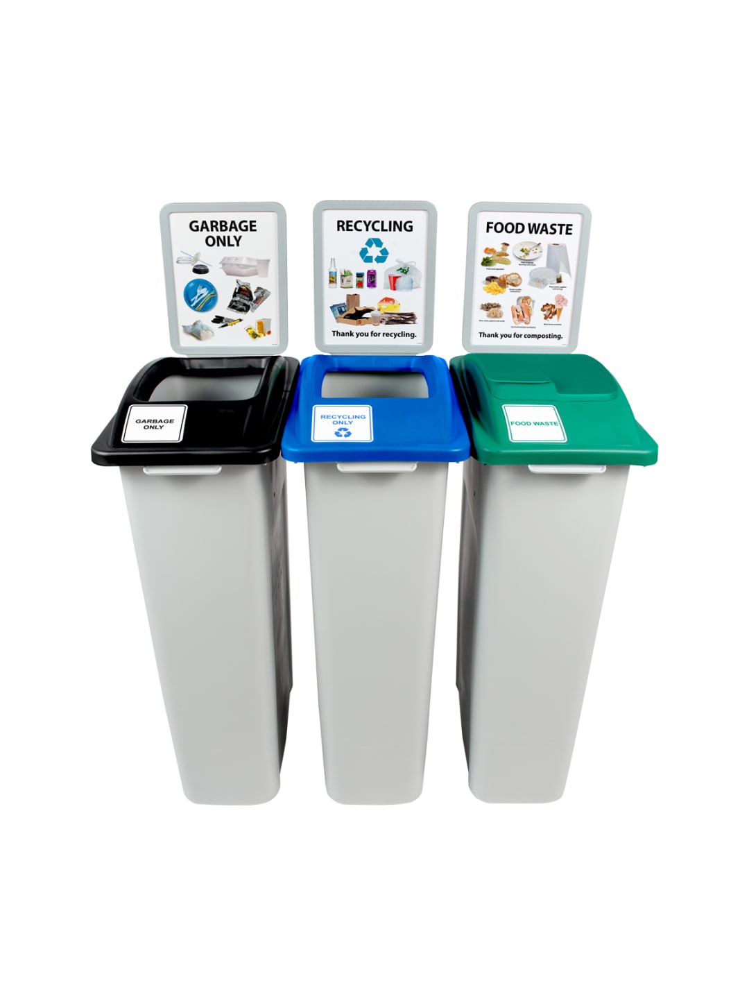  WASTE WATCHER [CU16-001801] - Triple - Kit - Associations Only - Garbage Only-Recycling-Food Waste - Full-Full-Solid Lift - Grey-Black-Blue-Green