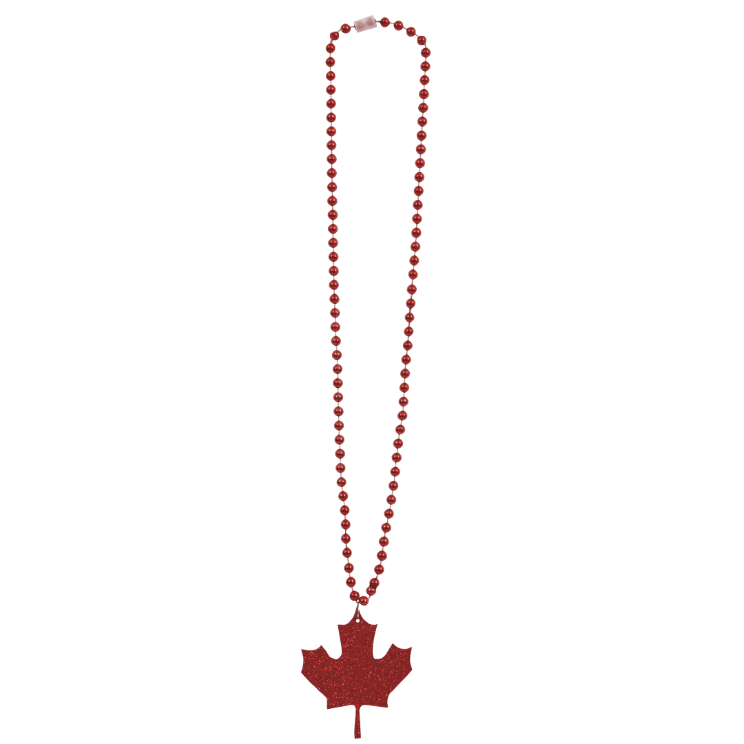 Canada Day 18.5" Beaded Necklace with Glitter Felt Maple Leaf