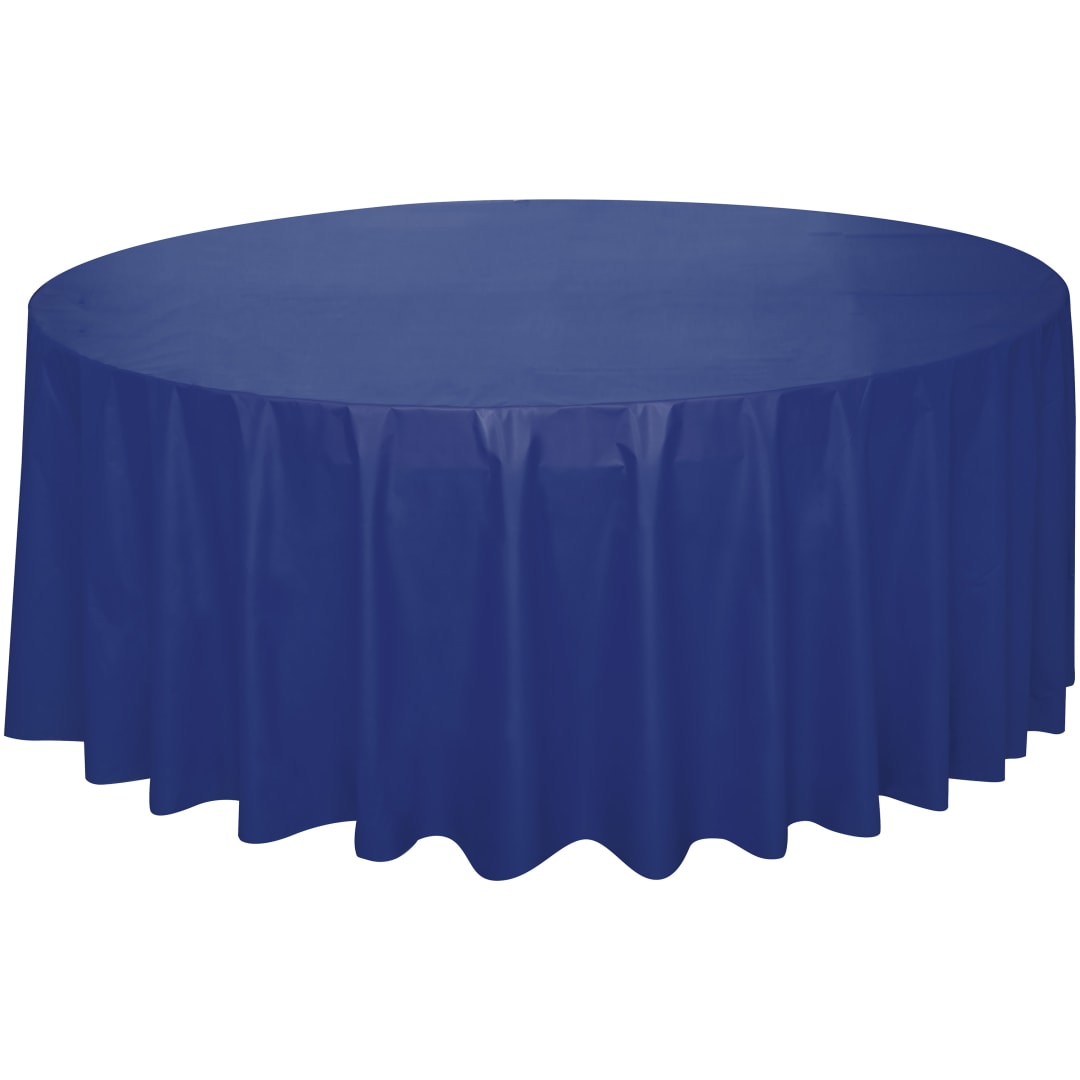 True Navy Solid Round Plastic Table Cover, 84"