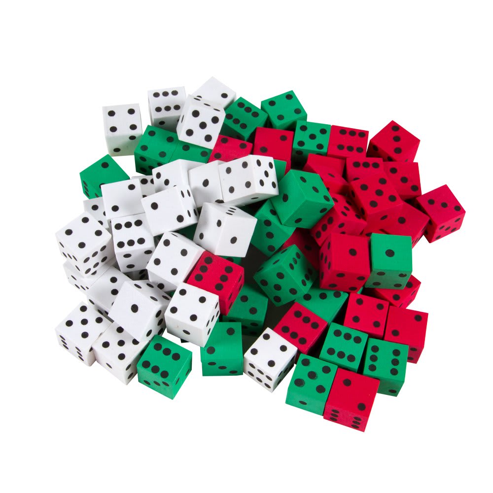 DICE, DOT, FOAM, 3 COLORS PK/72