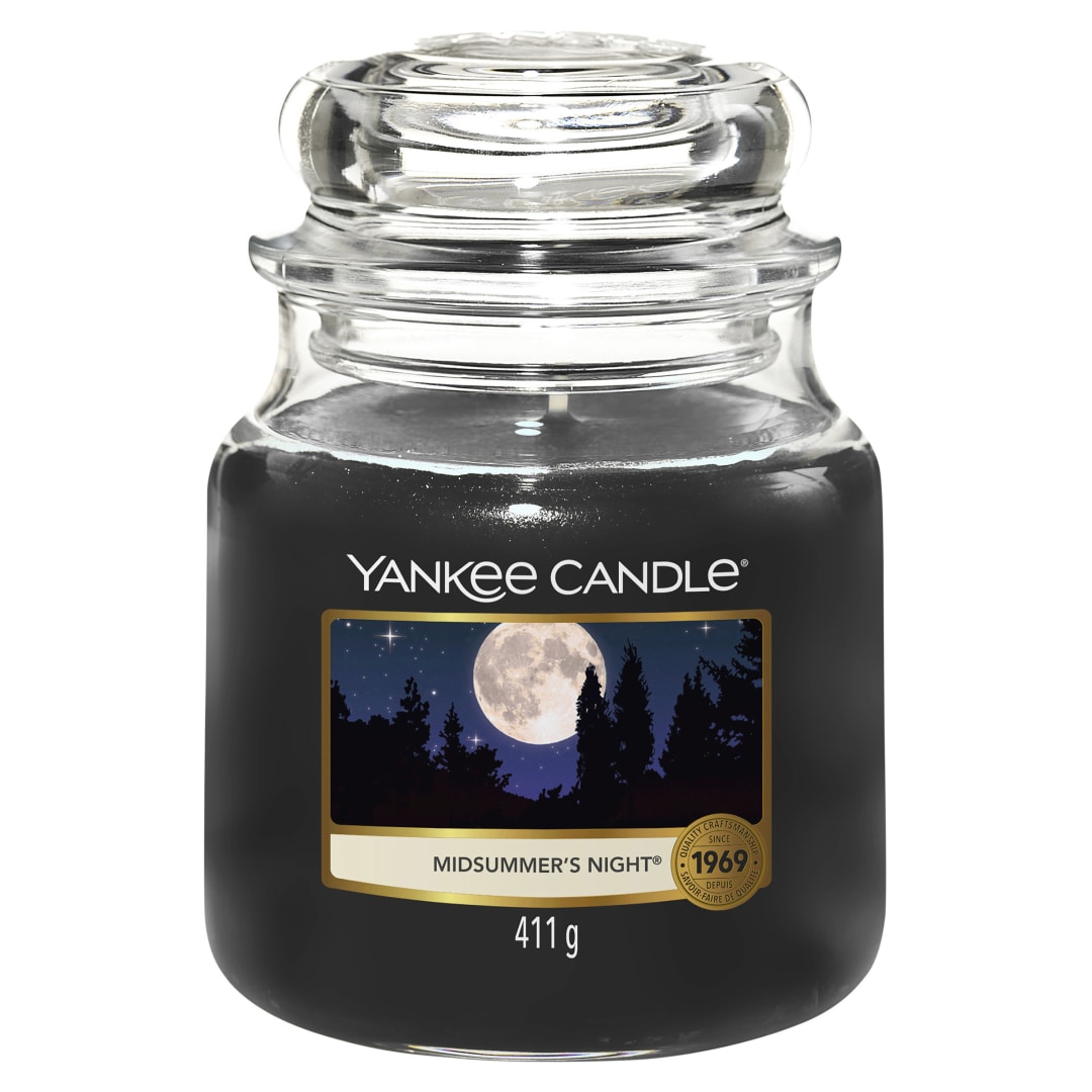 Yankee Candle Vela perfumada | Vela en tarro mediano Midsummer's Night | Velas de larga duración: hasta 75 horas | Regalos para mujeres