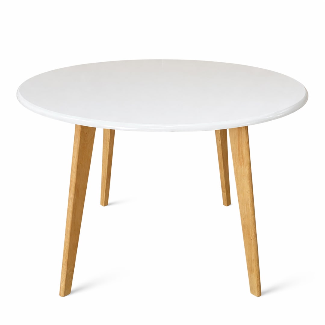 Modern 40.5 Inch Round Dining Table, White/Natural Finish Solid Rubberwood