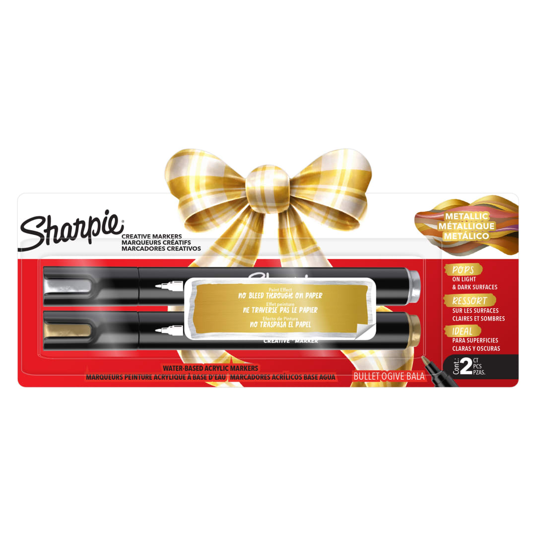 Sharpie Creative Markers, Metallic, Water-Based Acrylic Markers, Bullet Tip, Assorted, 2 Count