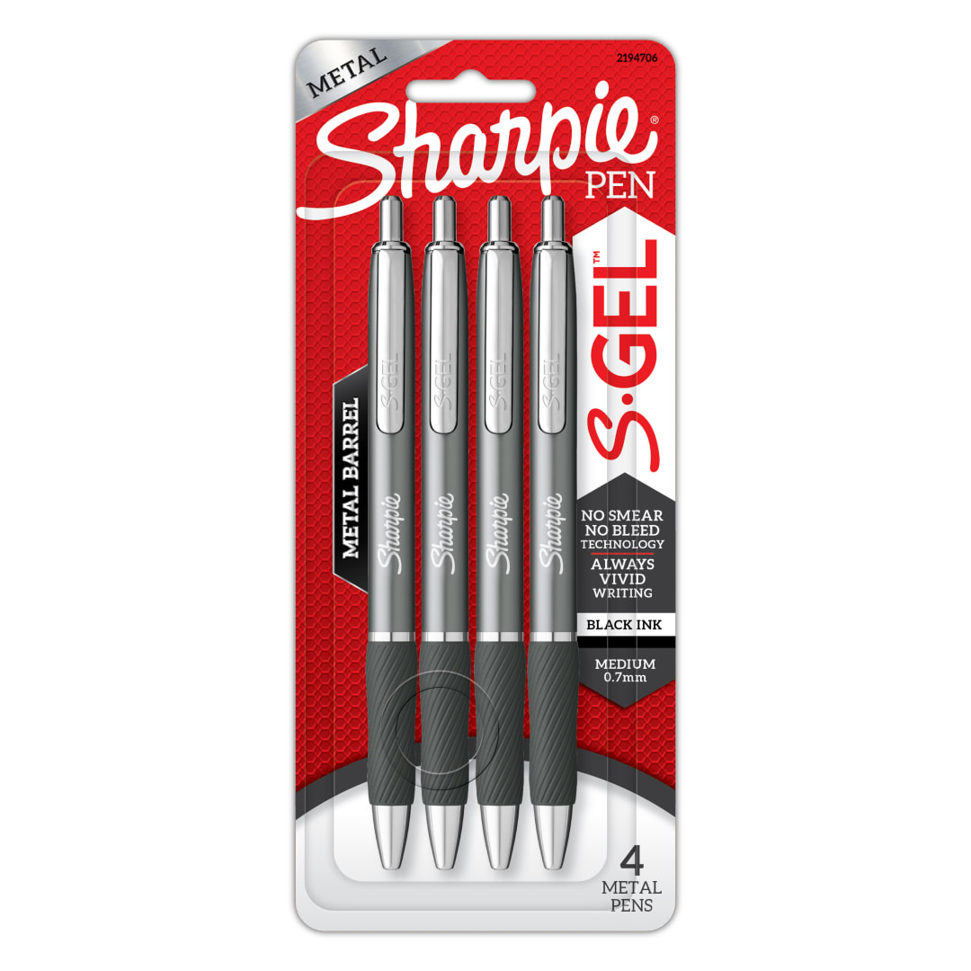 SHARPIE GEL GNMTL 0.7MM 4CT BLACK