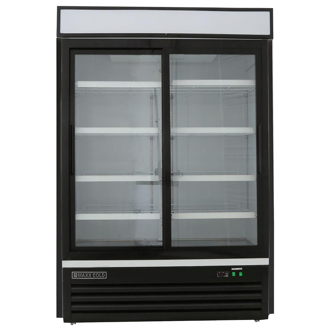 Maxx Cold Double Glass Door Merchandiser Refrigerator, Sliding Door, 54"W, 40.2 cu. ft. Storage Capacity, in Black (MXM2-48RSBHC)
