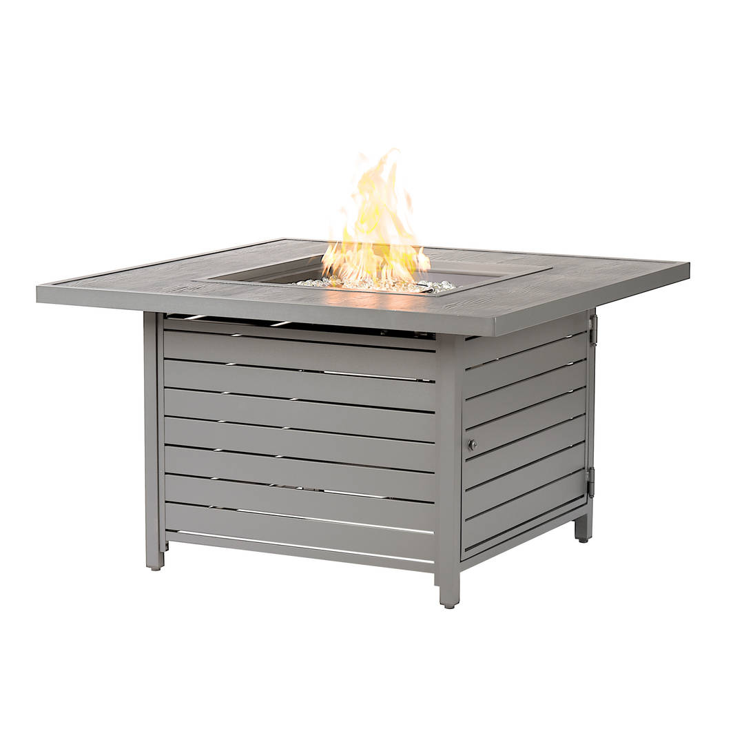 Square 42 in. x 42 in. Aluminum Propane Fire Pit Table with Glass Beads, Two Covers, Lid, 55,000 BTUs in Grey Finish