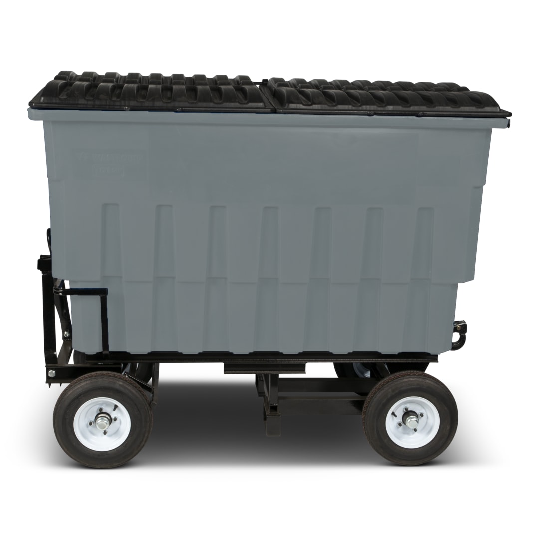2 Cubic Yard 1000 lbs. Capacity Rapid Speed Towable Mobile Truck with Attached Black Lid - Industrial Gray