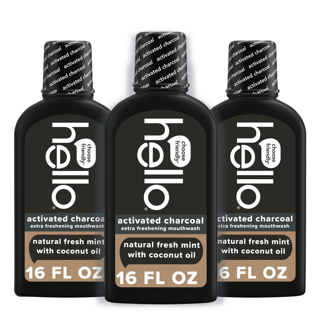 hello Alcohol Free Activated Charcoal Mouthwash, Natural Fresh Mint, 3 Pack, 16 Fl Oz Bottles