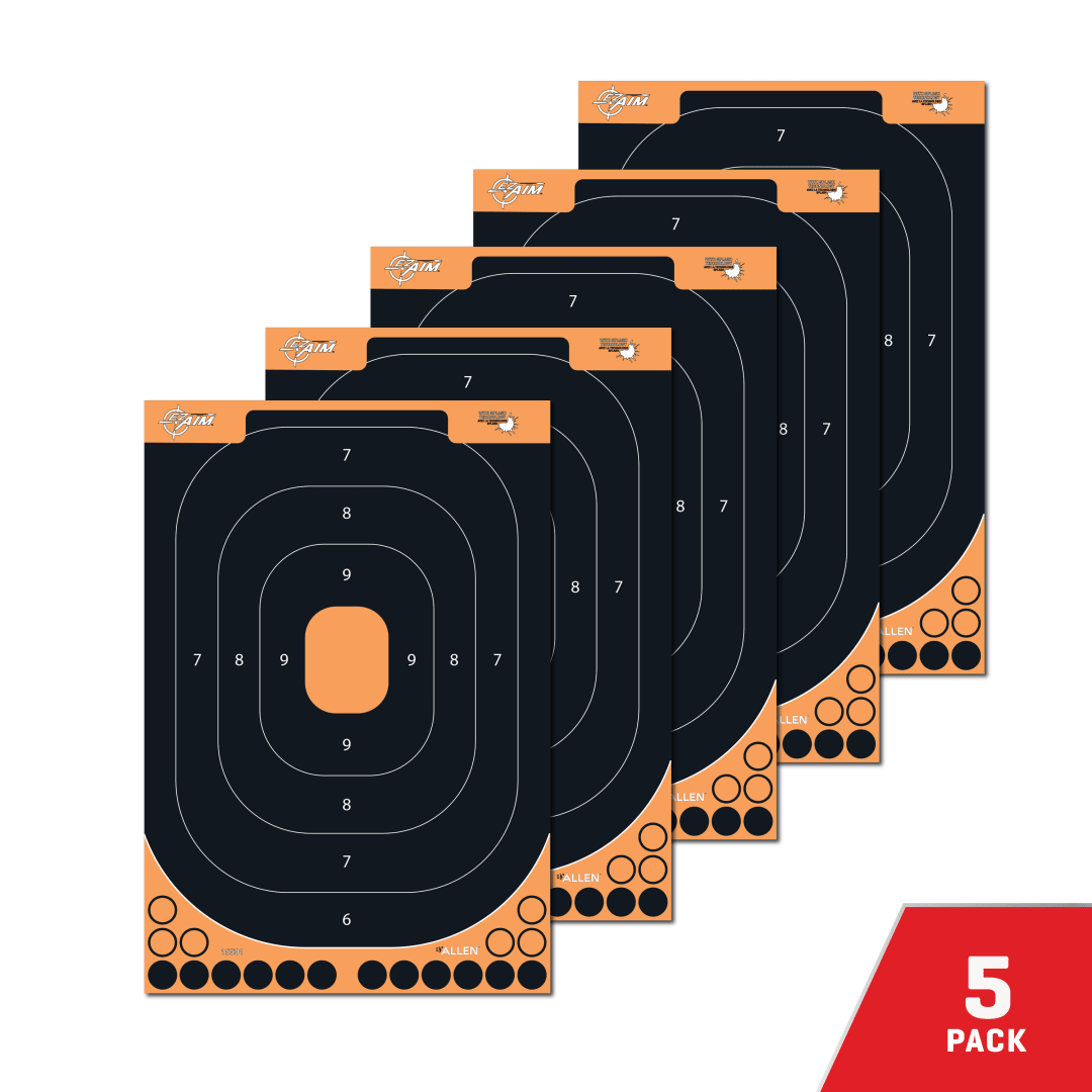 EZ Aim® Reactive Adhesive Paper Shooting Targets, Handgun Trainer, 12.5"W x 18.25"H, 5-Targets Per Pack, Black/Orange