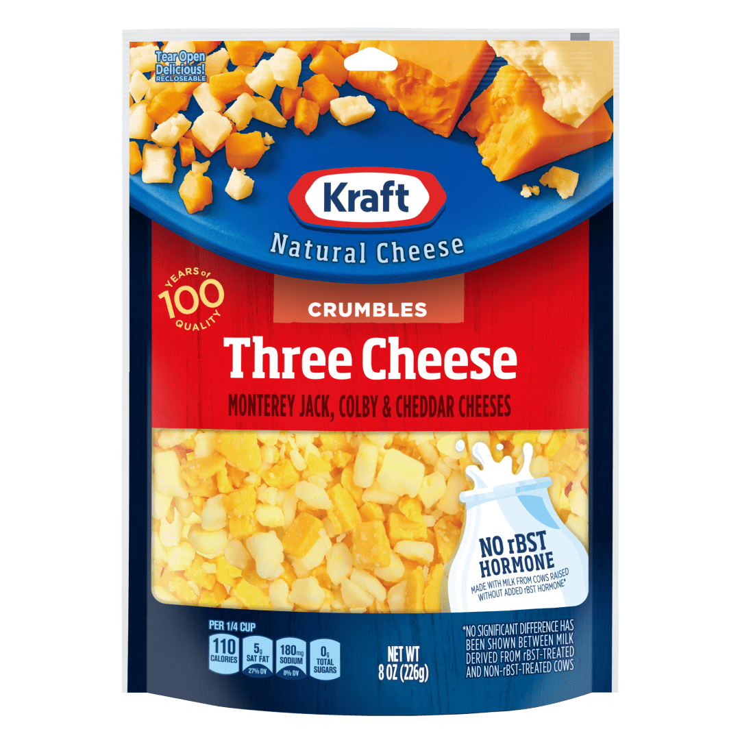 Kraft Natural Three Cheese Blend Cheese Crumbles, 8 oz Bag