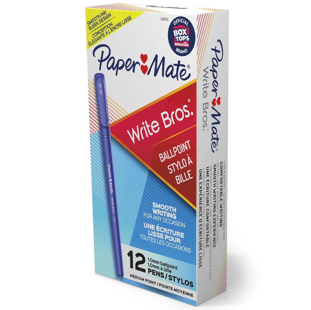 Paper Mate Ballpoint Pens, Write Bros. Blue Ink Pens, Medium Point (1.0 mm), 12 Count